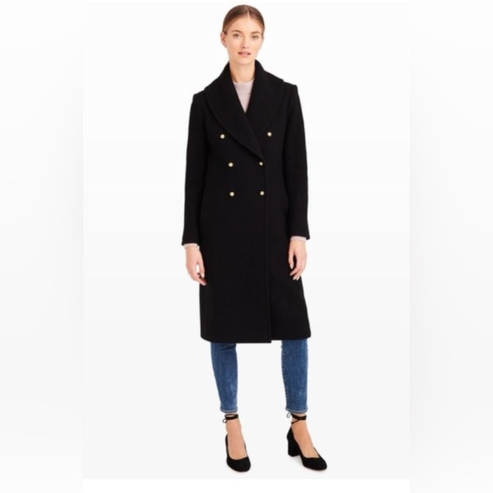 Club Monaco Cahndisse Coat, black wool & gold button pea coat. Size XS